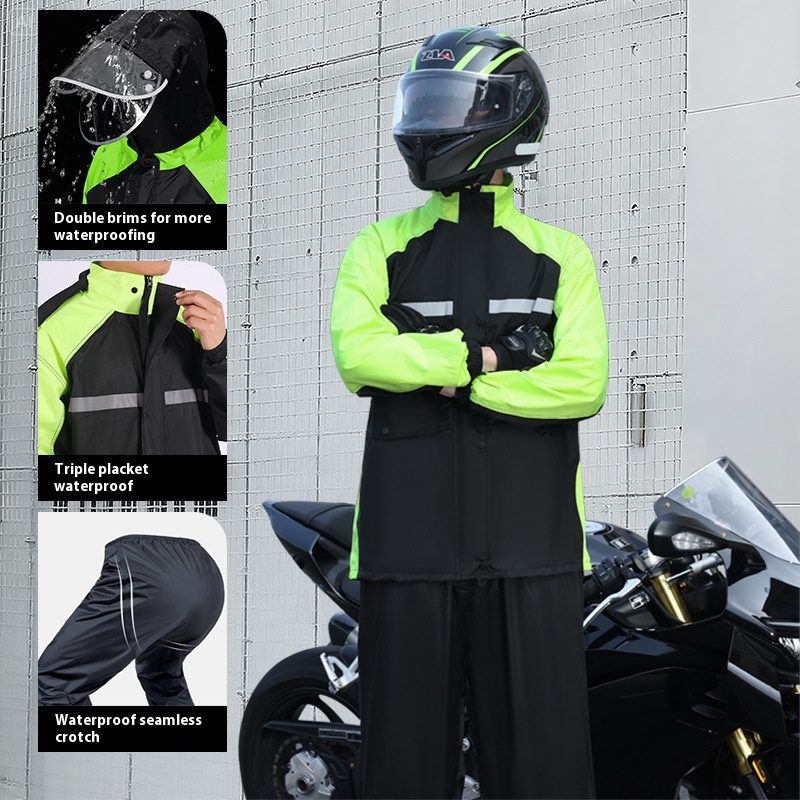 Men's Minimalist Color Blocked Split Motorcycle Raincoat - Image 3