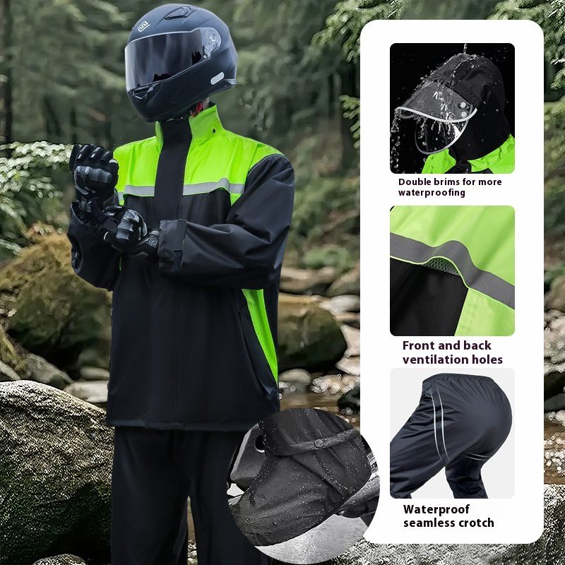 Men's Minimalist Color Blocked Split Motorcycle Raincoat - Image 5