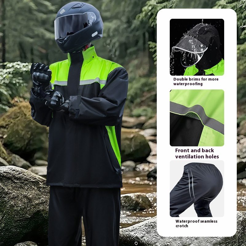 Men's Minimalist Color Blocked Split Motorcycle Raincoat - Image 4