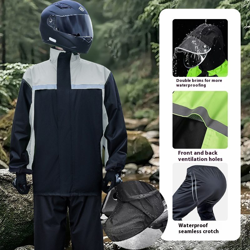 Men's Minimalist Color Blocked Split Motorcycle Raincoat - Image 7