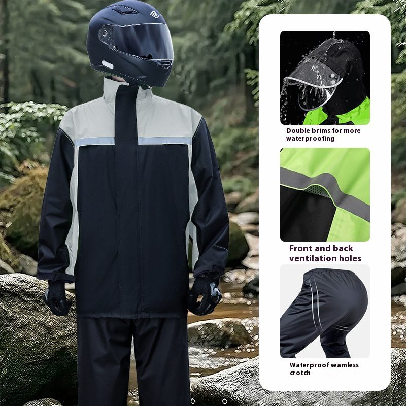 Men's Minimalist Color Blocked Split Motorcycle Raincoat - Image 2